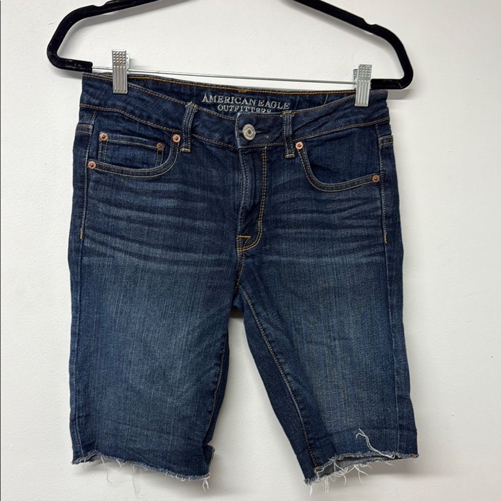 American Eagle Outfitters Blue Jean Shorts Frayed Hem